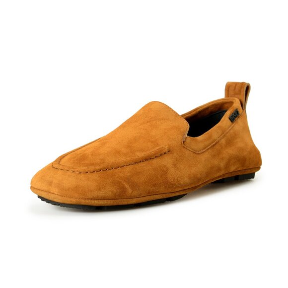 Versace Men's Tan Logo Suede Leather Driver Moccasins Loafers Shoes US 9 IT 42 - Picture 1 of 8